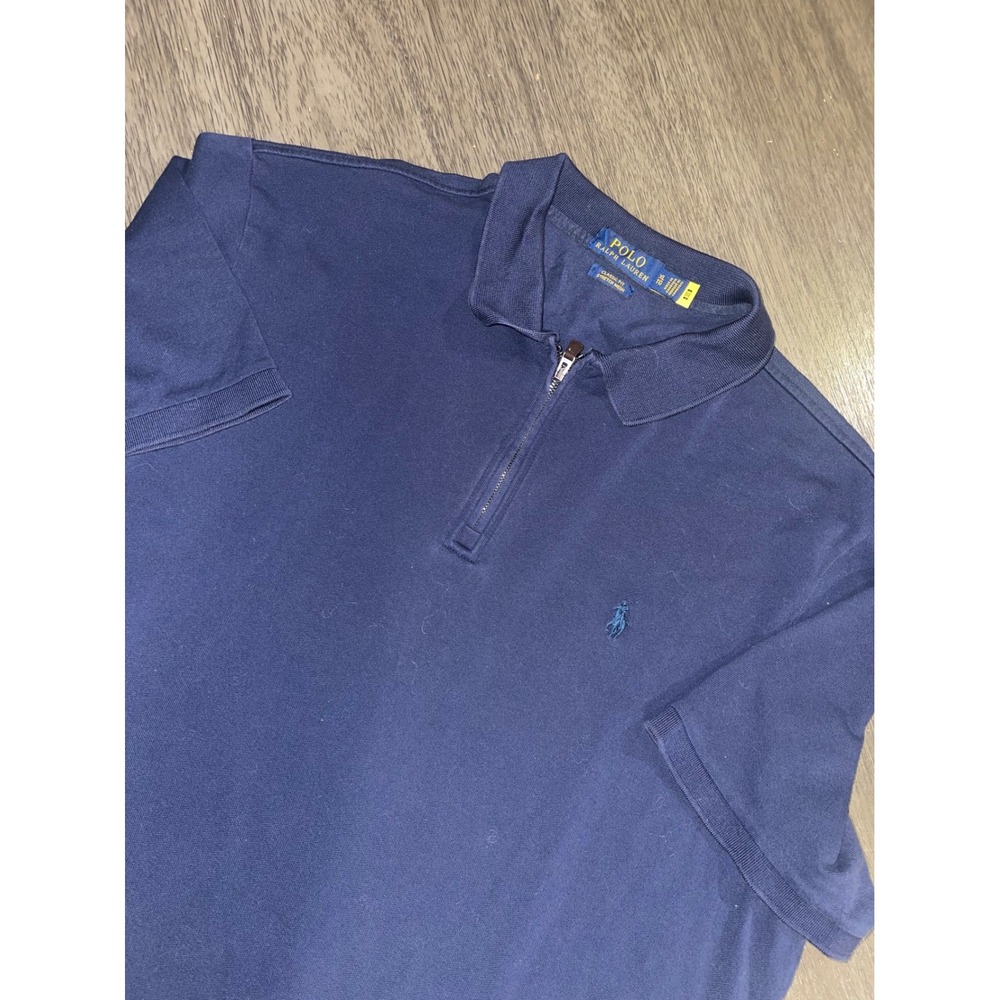 Polo Ralph Lauren Mens XL Navy Blue Quarter Zip Short Sleeve Stretch Mesh Polo